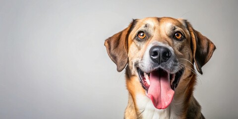 Dog with tongue hanging out on isolated background, funny, cute, puppy, pet, canine, animal, tongue, expression, playful, adorable