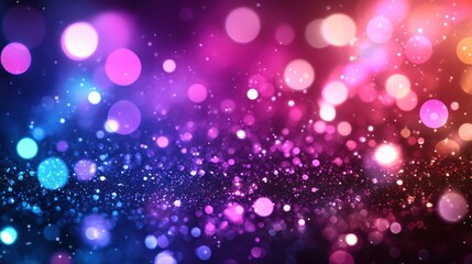 Abstract background with colorful bokeh lights and glitter.