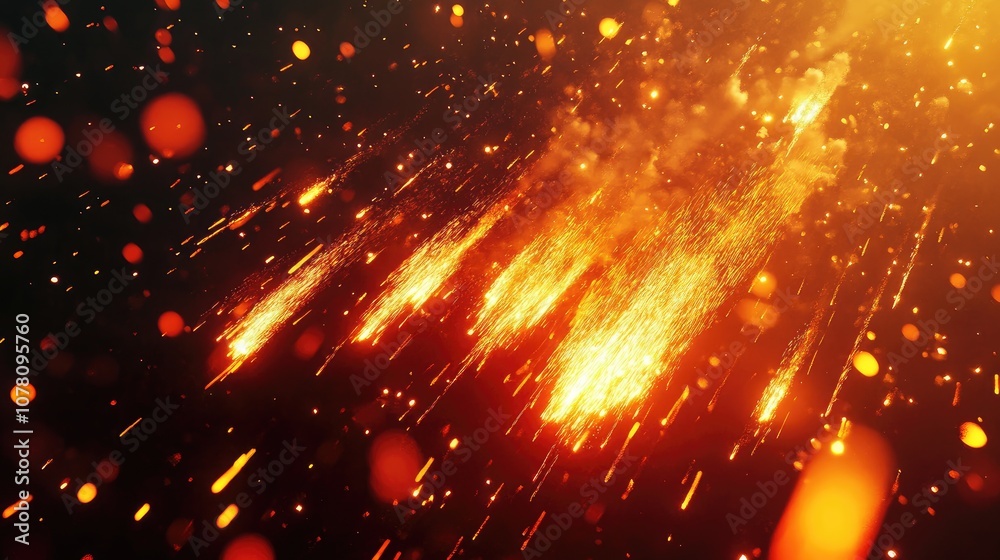 Poster fiery sparks erupting against a dark background, creating a dynamic and captivating display of warm 