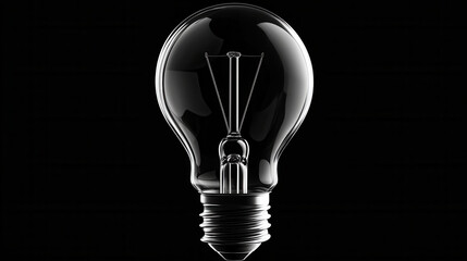clear lightbulb with classic filament design, set against black background, creates striking visual contrast. This artistic portrayal emphasizes simplicity and elegance