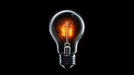 glowing lightbulb with vibrant filament illuminates against dark background, creating striking visual contrast. warm glow evokes sense of creativity and inspiration