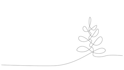 Christmas tree line drawing, continuous line drawing of pine, Christmas or New Year decoration, Contour sketch of Christmas tree, minimalist Christmas tree in single line style vector illustration