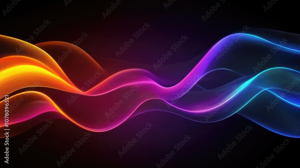 Poster flowing waves of light in vibrant colors creating a dynamic and abstract background for creative pro