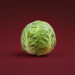 Obraz premium Close up Photo of a Proportionate Brussels Sprout on a Plain Burgundy Background