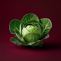 Obraz premium Vibrant Green Brussels Sprout on Burgundy Background