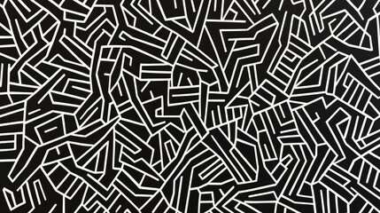 Abstract Black and White Geometric Lines Pattern with Intricate Design Elements for Modern Artistic Background or Creative Projects