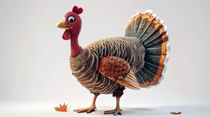  Happy Thanksgiving Text Cartoon Turkey on White Background