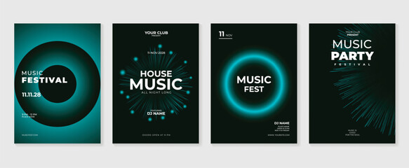 Music poster design background vector set. Electro Sound Cover template with vibrant abstract gradient geometric shape and line wave. Ideal design for social media, flyer, party, music festival, club.