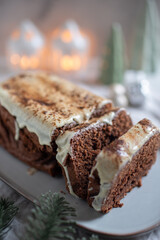 sweet home made chocolate pound cake on a table
