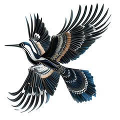 Naklejka premium A beautifully detailed illustration of a colorful bird in flight, showcasing vibrant feathers and graceful wings isolated on white background