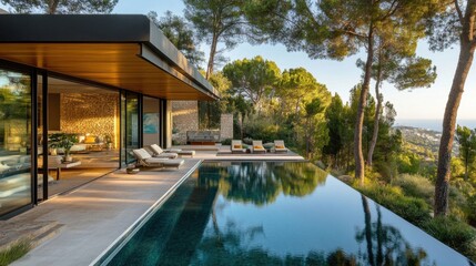 Modern luxury villa with elegant design and lush surroundings