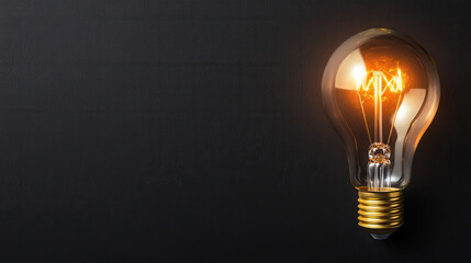 glowing vintage light bulb against dark background, creating warm ambiance. filament design adds...