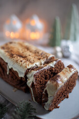 sweet home made chocolate pound cake on a table