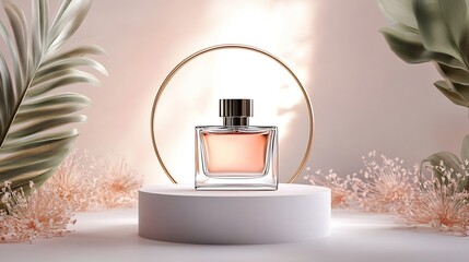 Elegant Perfume Bottle in Floral Minimalist Studio Display