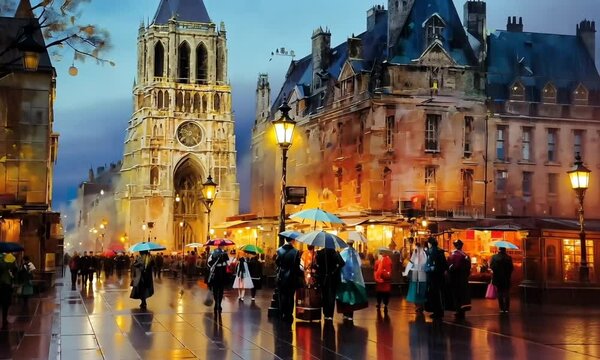 oil paint in street of paris on background
