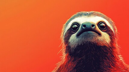 Fototapeta premium Funny Surreal of Shocked Sloth Face on Colorful Background