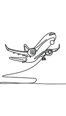 simple  one  line drawing   of airplane. transparent background png file,