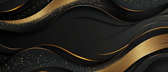 A black and gold banner with a wavy design