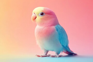 Cheerful Parrotlet Perched on Colorful Surreal Backdrop