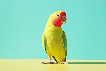 Naklejka premium Vibrant Parakeet Posing Happily on Colored Background