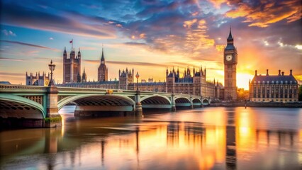 Naklejka premium Sunset view of Westminster Bridge in London, UK , Westminster Bridge, sunset, London, England, UK, cityscape, Thames River