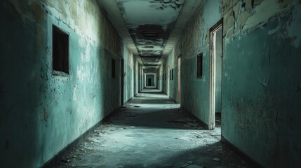 Obraz premium Eerie Hallway in an Abandoned Building