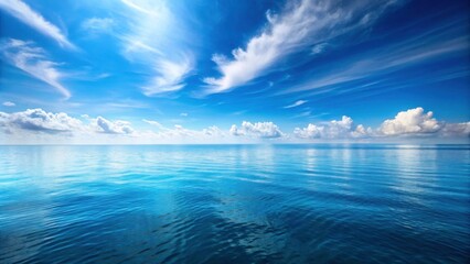 Fototapeta premium Beautiful blue sea and sky background, beautiful, blue, sea, sky, nature, tranquil, peaceful, backdrop, serene, ocean, horizon