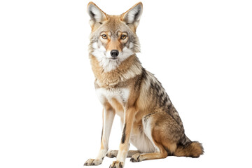 Fototapeta premium Realistic PNG of a coyote standing alert with transparent background for easy integration into designs