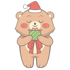a cute bear holding a gift box on a transparent background