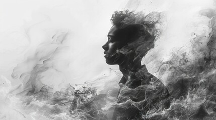 Obraz premium Abstract Portrait of a Figure in Smoke and Ink: A Study in Light and Shadow