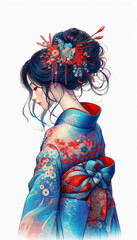 Fototapeta premium 日本画（Japanese painting）／美人画 美女 着物 anime イラス