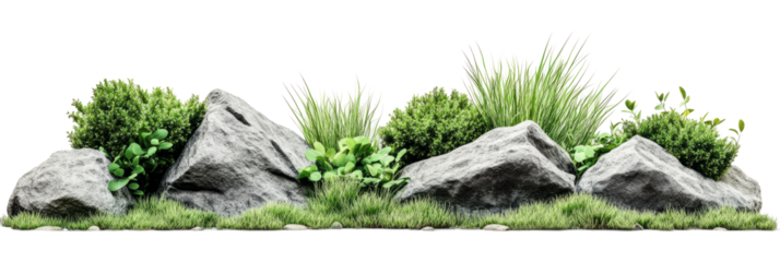 Gray rock formation with green plants