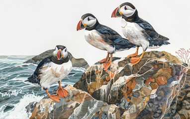 Rocky Seabirds: Playful Puffins