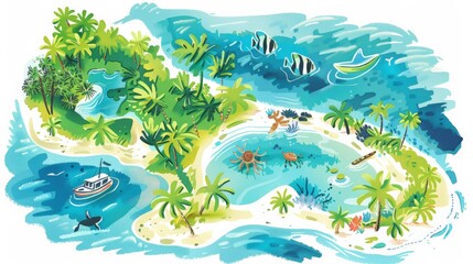 Fototapeta na wymiar An illustrated map highlighting Koh Phangan in Thailand