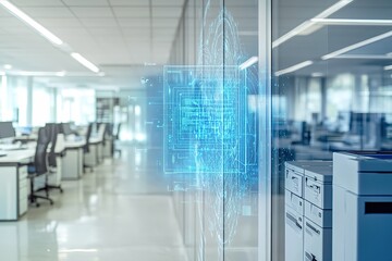 Futuristic hologram over office backdrop