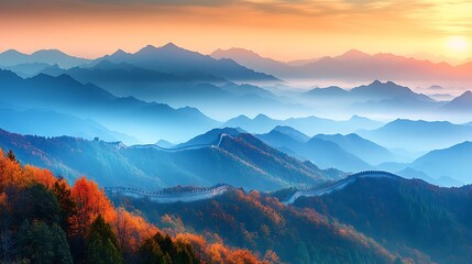 Autumn mountain landscape with a colorful autumn, Beautiful mountain tree landscape background