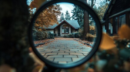 Viewing house exterior through magnifying glass concept