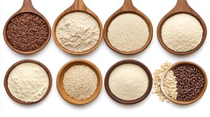 A culinary journey through rice, exploring diverse varieties and grains in rustic wooden spoons