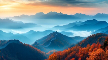 Autumn mountain landscape with a colorful autumn, Beautiful mountain tree landscape background
