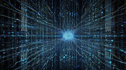 Digital background perfect for tech processes, Abstract digital background featuring dynamic lines, data transfer and encryption, digital archives etc.