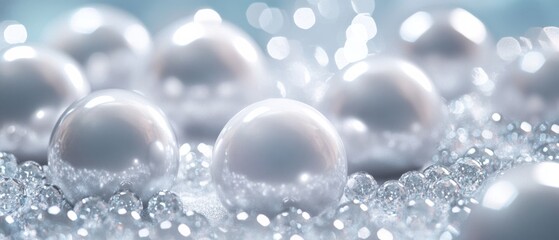 A close up of many white pearls on a surface