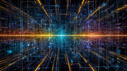 Digital background perfect for tech processes, Abstract digital background featuring dynamic lines, data transfer and encryption, digital archives etc.