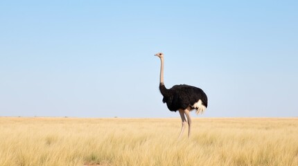 Naklejka premium Ostrich Standing in Vast Open Savannah Landscape