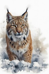 Obraz premium Lynx in the snow in watercolor style