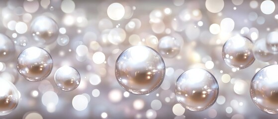 Fototapeta premium A close up of many shiny, clear, white pearls