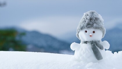 Obraz premium Cold winter, a cute little snowman.