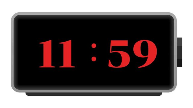 Digital alarm clock, red numbers on black screen, last 5 seconds to 12 o'clock of the old year to the new year with fireworks to welcome the new year. 4K video for Happy New Year Celebration
