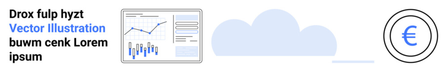 Data dashboard with graphs, cloud icon, euro currency symbol, and placeholder text. Ideal for finance, data analysis, cloud storage, digital banking, investment, technology, business strategy