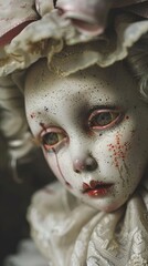 Close-up Portrait of a Vintage Doll with Creepy Eyes