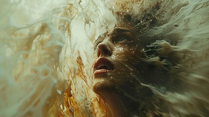 Obraz premium Dramatic Portrait of a Woman Emerging from Water, Abstract Photography